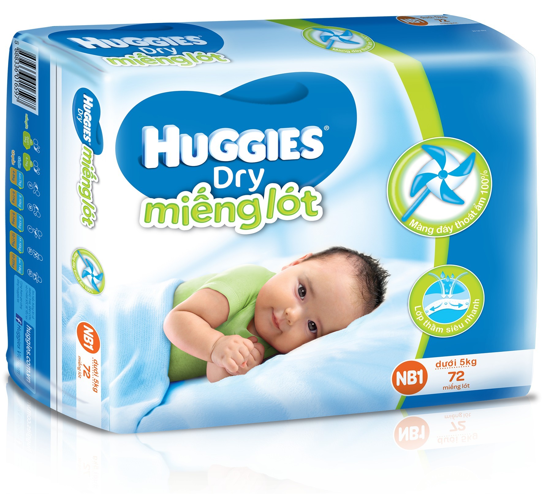 Miếng Lót Sơ Sinh Huggies Dry Newborn 1 - 72 (72 Miếng)